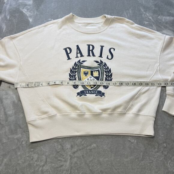 Abercrombie & Fitch Paris France Crest Sweatshirt Women’s Small Beige Crewneck - Picture 6 of 7